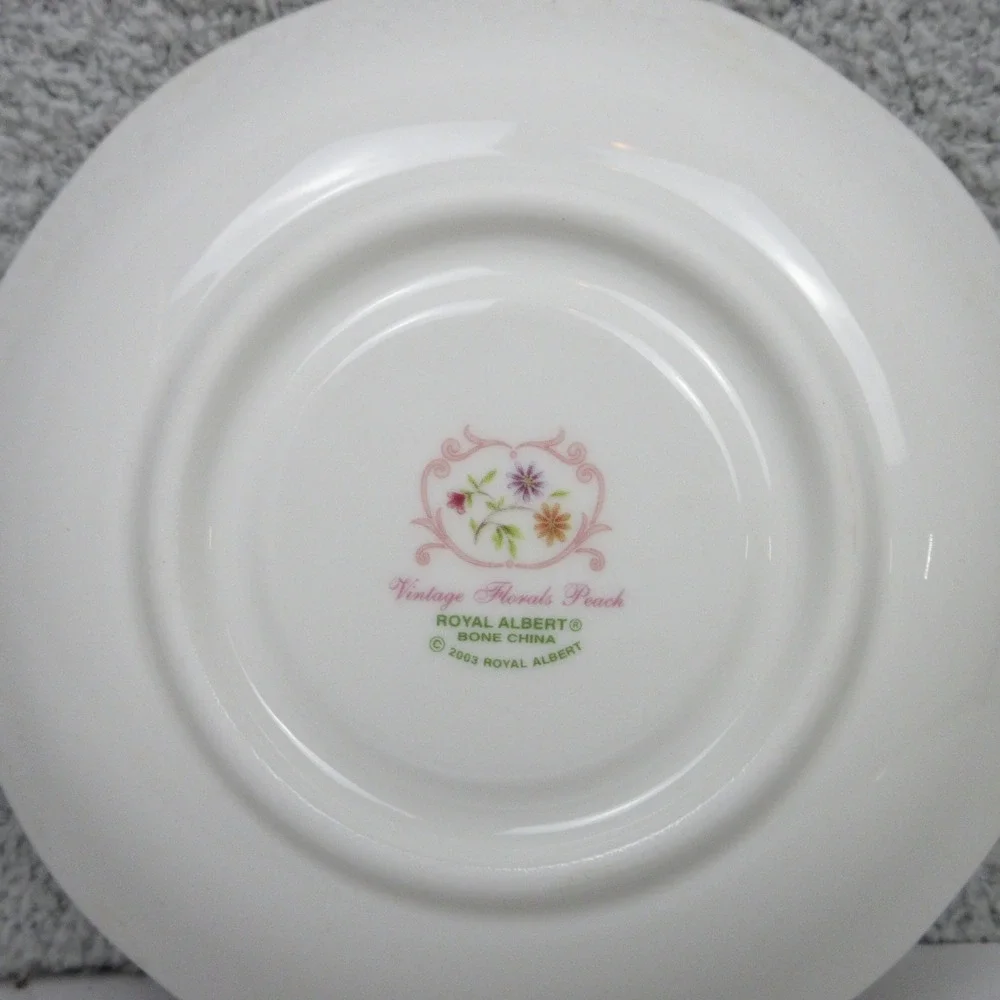 Royal Albert Vintage Florals Peach Teacup and Saucer Set Gold Trim Bone China